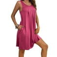 thumbnail image 1 of Women Summer Nightgowns Casual Round Neck Sleeveless Sleepshirts Loose Solid Pleated Soft Nightshirt with Pockets Hot Pink, 1 of 7