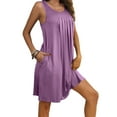 thumbnail image 1 of Women Summer Nightgowns Casual Round Neck Sleeveless Sleepshirts Loose Solid Pleated Soft Nightshirt with Pockets Purple, 1 of 7