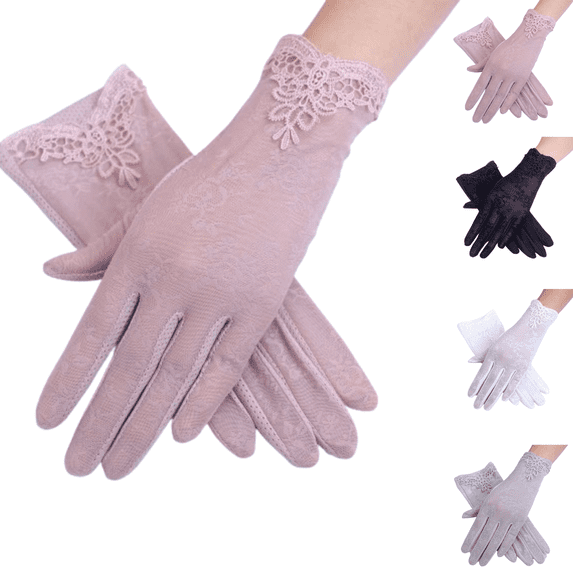 Women Summer Non-slip Touchscreen Lace Gloves, UV Protection Glove for Driving Wedding Parties Pink