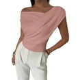 thumbnail image 1 of Women Summer Off the Shoulder Crop Cute Tops Sleeveless One Shoulder Ruched Y2K Going Out Tank Top Pink L, 1 of 7