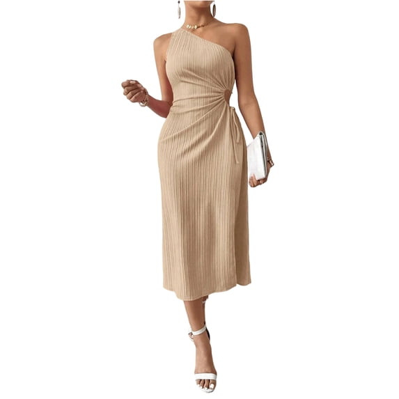 Women Summer One Shoulder Long Dress Slim Sleeveless Bodycon Party Cocktail Maxi Dresses Color S