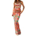 thumbnail image 1 of Women Summer Outfits Floral Sleeveless Bandeau Tops and Long Skirt, 1 of 9