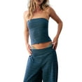 thumbnail image 1 of Women Summer Outfits Lounge 2 Piece Sets Striped Tube Top and Pants Matching Sets Beach Vacation Blue  XL, 1 of 6