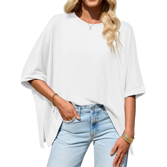 Women Summer Oversized T Shirt Batwing Sleeve Short Sleeve Asymmetric Hem Top Loose Waist T Shirt
