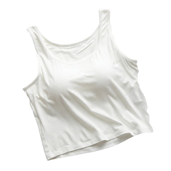 Women Summer Pajama Tank Tops Casual Crewneck Cropped Sleeveless Tshirts Built In Bras Loose Comfy Soft Solid Color Camisole
