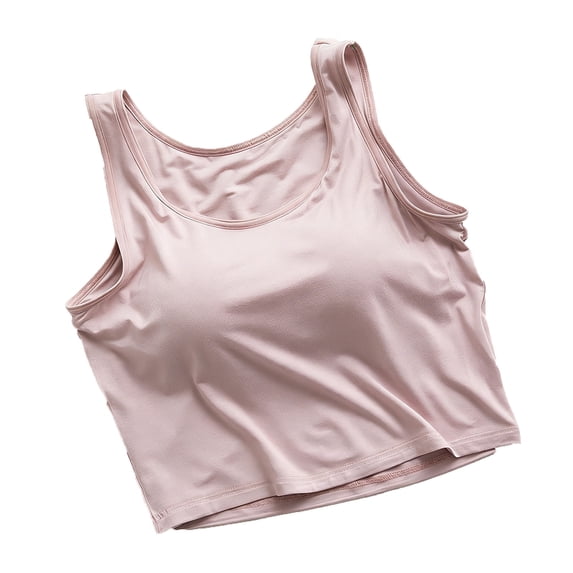 Women Summer Pajama Tank Tops Casual Crewneck Cropped Sleeveless Tshirts Built In Bras Loose Comfy Soft Solid Color Camisole