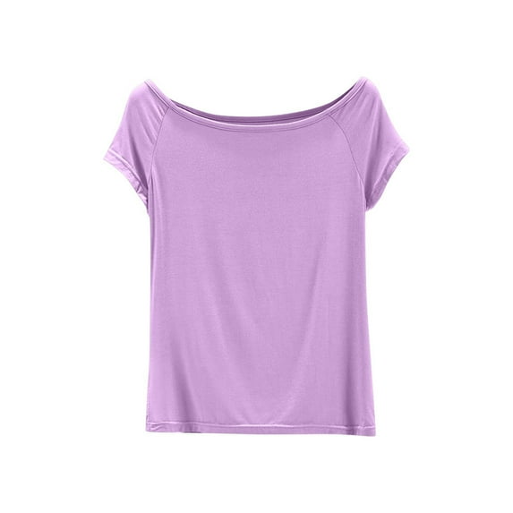 Women Summer Pajama Tshirts Casual Loose Off The Shoulder Short Sleeve Pj Tees Comfy Soft Breathable Solid Color Loungewear