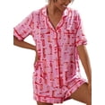 thumbnail image 1 of Women Summer Pajamas Set 2 Piece Loungewear Western Boots Print Button Down Shirts and Shorts Sleepwear, 1 of 7