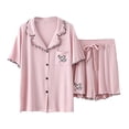 thumbnail image 1 of Women Summer Pajamas Set 2 Piece Soft Modal Loungewear Solid Short Sleeve Shirts and Flowy Pants, 1 of 4