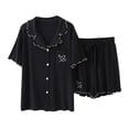 thumbnail image 1 of Women Summer Pajamas Set 2 Piece Soft Modal Loungewear Solid Short Sleeve Shirts and Flowy Pants, 1 of 4