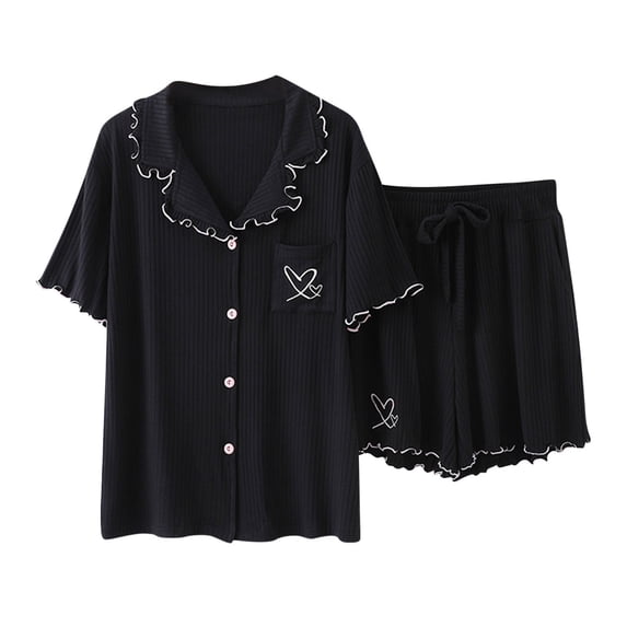 Women Summer Pajamas Set 2 Piece Soft Modal Loungewear Solid Short Sleeve Shirts and Flowy Pants