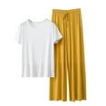 thumbnail image 1 of Women Summer Pajamas Set 2 Piece Soft Modal Loungewear Solid Short Sleeve Shirts and Flowy Pants, 1 of 2