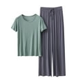thumbnail image 1 of Women Summer Pajamas Set 2 Piece Soft Modal Loungewear Solid Short Sleeve Shirts and Flowy Pants, 1 of 2