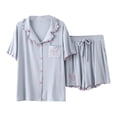 thumbnail image 1 of Women Summer Pajamas Set 2 Piece Soft Modal Loungewear Solid Short Sleeve Shirts and Flowy Pants, 1 of 6