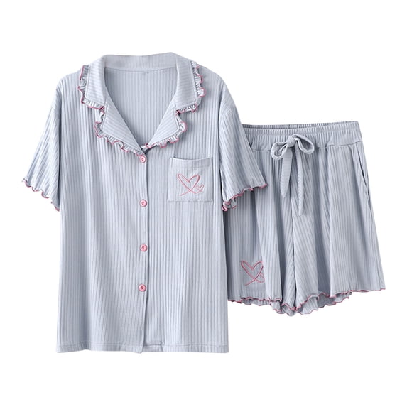 Women Summer Pajamas Set 2 Piece Soft Modal Loungewear Solid Short Sleeve Shirts and Flowy Pants
