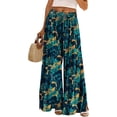thumbnail image 1 of Women Summer Palazzo Pants High Waist Wide Leg Floral Casual Cotton Lounge Trousers with Pockets, 1 of 9