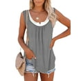 thumbnail image 1 of Ladies Pleated Tunic Tank Top For Women's Casual Loose T Shirts Solid Color Stitching Tops Basic Sleeveless Vest Camisole Round Neck Pullover Blouse, 1 of 2