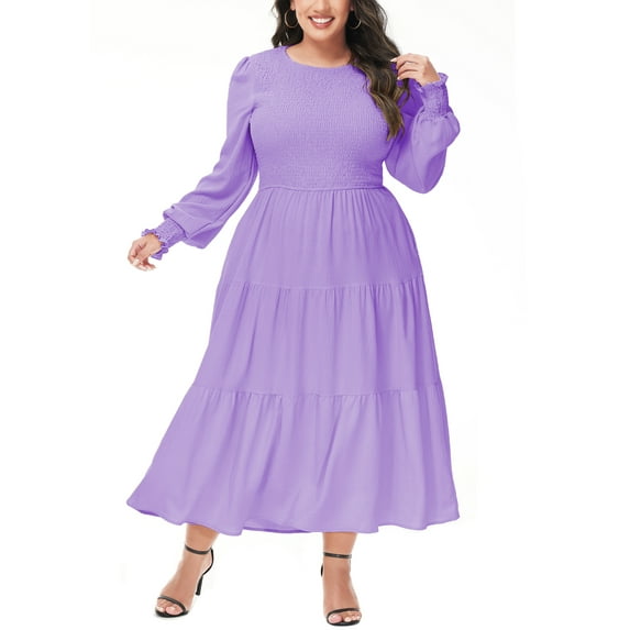 Women Summer Plus Size Long Maxi Dress Party Cocktail Dress Smocked Tiered Ruffle Beach Sundress