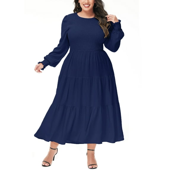 Women Summer Plus Size Long Maxi Dress Party Cocktail Dress Smocked Tiered Ruffle Beach Sundress
