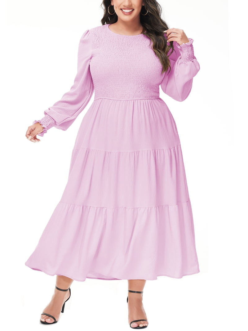 Feinuhan Women Summer Plus Size Long Maxi Dress Party Cocktail Dress Smocked Tiered Ruffle Beach Sundress, Women's, Size: 4XL, Pink Feinuhan Women Summer Plus Size Long Maxi Dress Party Cocktail Dress Smocked Tiered Ruffle Beach Sundress, Women's, Size: 4XL, Pink