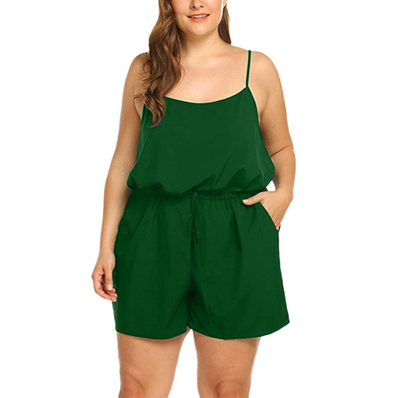 Women Summer Plus Size Romper Sleeveless V Neck Jumpsuit Casual Comfortable Shorts Outfit Stylish Fashion Trendy