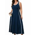 thumbnail image 1 of Women Summer Plus Size Swing Midi Dress Sleeveless Dark Blue XXXL, 1 of 9
