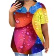 thumbnail image 1 of Women Summer Plus Size Tops Notch V Neck Tshirts Trendy Short Sleeve Tee Shirts Oversized 3D Graphic Tunic Top Colorful Nature Printed T-Shirts Loose Comfy Blouse Garments, 1 of 5
