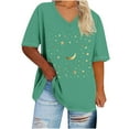 thumbnail image 1 of Women Summer Plus Size Tshirt Casual V Neck Short Sleeve Oversized Tee Shirt Comfort Color Block Stretch Blouses, 1 of 3