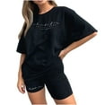 thumbnail image 1 of Women Summer Print Short Sleeve O Neck Top And Shorts Set Black M, 1 of 6