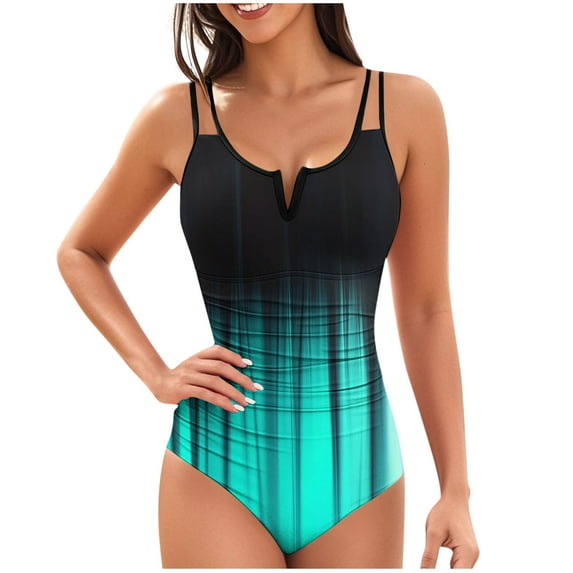 ZQUUVOU Women Summer Print With Chest Cushion And No Steel Support Backless Strap Bikini Swimsuit I-Black