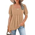 thumbnail image 1 of Women Summer Puff Short Sleeve T-Shirts Babydoll Tops Square Neck Pleated Flowy Trendy Tunic Casual Tops for Leggings, 1 of 4
