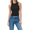 thumbnail image 1 of Women Summer Ribbed Knit Tank Tops Casual Stretch Crewneck Cropped Sleeveless Tshirts Yoga Athletic Comfy Solid Color Camisole, 1 of 6