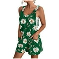 thumbnail image 1 of Women Summer Romper Casual Elegant Flowers Print Tank Top Short Jumpsuit with Pocket Zip Back Tie Knot Front Loose Outfits, Green, S, 1 of 5