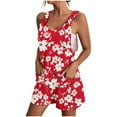 thumbnail image 1 of Women Summer Romper Casual Elegant Flowers Print Tank Top Short Jumpsuit with Pocket Zip Back Tie Knot Front Loose Outfits, Red, XL, 1 of 5