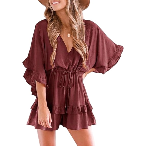 Women Summer Romper with Ruffled Layered Beach Design