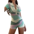 thumbnail image 1 of Women Summer Rompers, Irregular Stripes Short Sleeves Knit Jumpsuit, 1 of 7