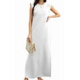 thumbnail image 1 of Women Summer Round Neck Casual Loose Split Wrinkle-Free Long Maxi Vacation Dress with Pockets White L, 1 of 9