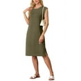 thumbnail image 1 of Women Summer Round Neck Casual Loose Split Wrinkle-Free Midi Dress with Pockets Green XXL, 1 of 7