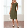 thumbnail image 1 of Women Summer Round Neck Casual Loose Split Wrinkle-Free Midi Dress with Pockets, 1 of 7