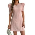 thumbnail image 1 of Women Summer Ruffle Cap Sleeve Shift V Neck Short Sleeves Solid Color Flowy Dresses Pink XL, 1 of 7