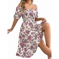 thumbnail image 1 of Women Summer Ruffle Off Shoulder Floral Midi Dress Summer Smocked Beach Flowy Long Dresses White M, 1 of 9
