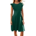 thumbnail image 1 of Women Summer Ruffles Short Sleeve Flare A-Line Flowy Business Casual Work Basic Mini Dress with Pockets, 1 of 3