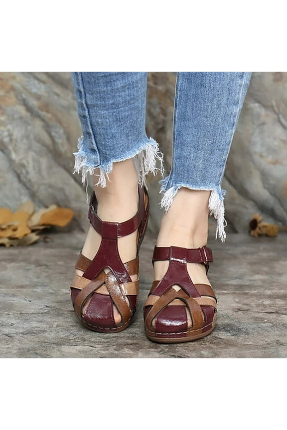Women Summer Sandals Beach Wedge Sandals Bohemia Flip-Flop Ankle Strap Slip On Sandal Causal Comfortable Round Toe Gladiator Outdoor Shoes
