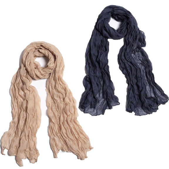 Women Summer Scarfs Lightweight Large Long Gauze Shawl Linen Beach Wrap Plain 71”×31.5”-2Pack