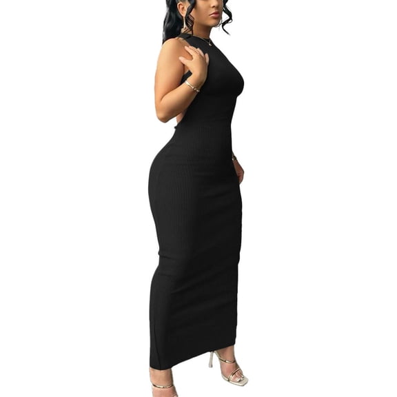 Women Summer Sexy Bodycon Maxi Dress Casual Long Dresses Black L