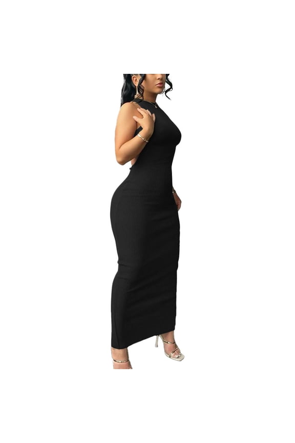 Women Summer Sexy Bodycon Maxi Dress Casual Long Dresses Black M