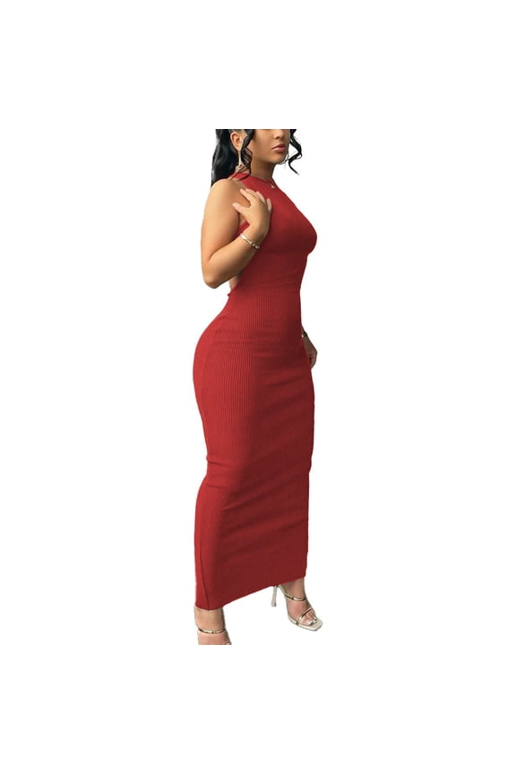 Women Summer Sexy Bodycon Maxi Dress Casual Long Dresses Red M