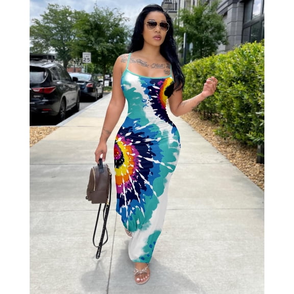 Aomice Women Summer Sexy Bodycon Maxi Dress Casual Slim Long Dresses Lake Green M