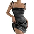 thumbnail image 1 of Women Summer Sexy Spaghetti Strap Bodycon Sling Dress Sleeveless Ruched Solid Backless Mini Dresses Party Clubwear, 1 of 7