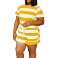 thumbnail image 1 of Women Summer Sexy Stripe Printing Short Sleeve Round Neck T Shirt Suit Leisure Lacing Shorts, 1 of 2